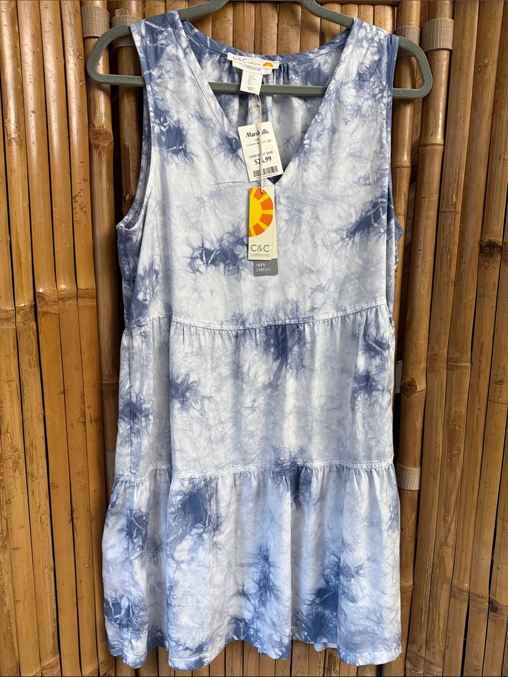 C&C California Blue Tie-Dye Tiered Sleeveless Dress